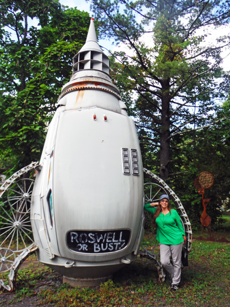 Karen Duquette and a big rocket ship